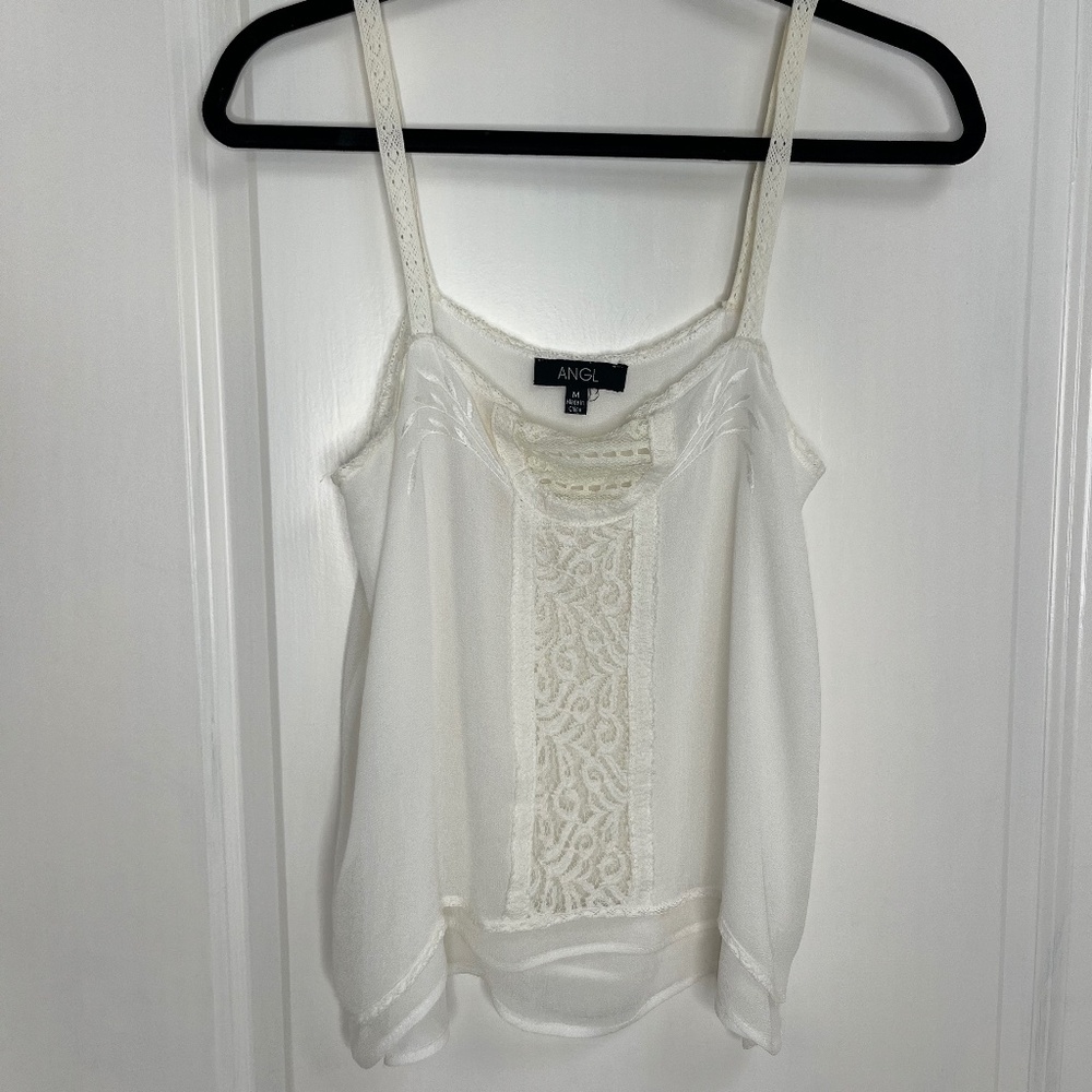ANGL White Lace Trim Sleeveless Tank Top Size M